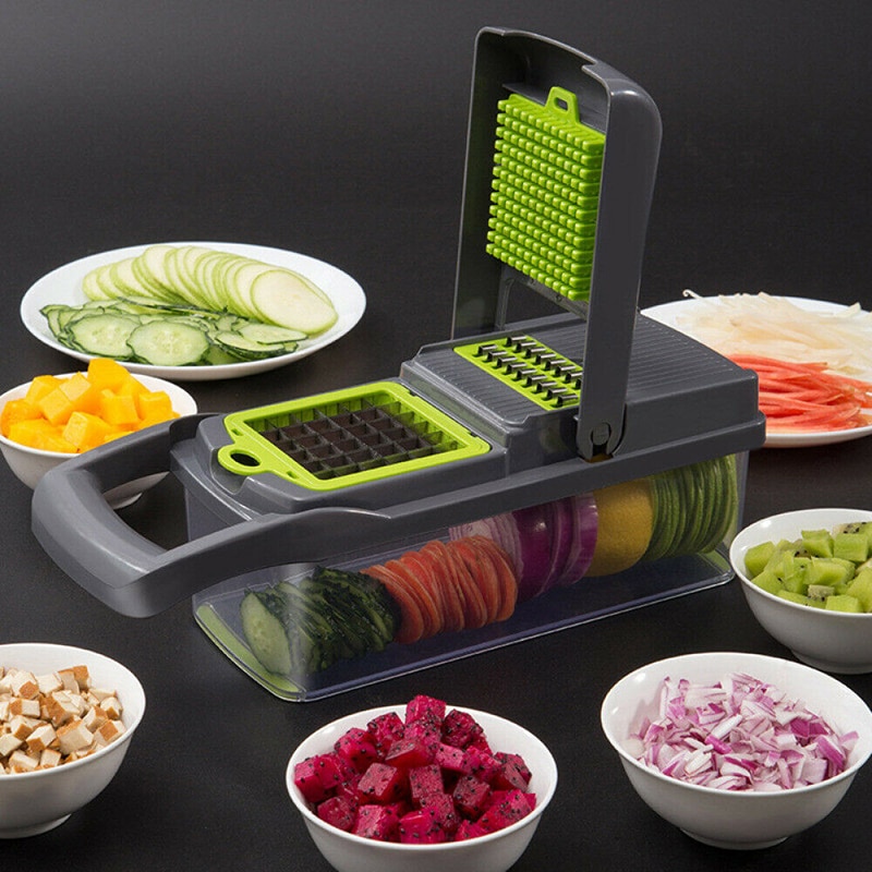 7 in 1 Lebensmittel Gemüse Salat Obst Schäler Cutter Schneidemaschine Dicer Zerhacker Reibe Küche Werkzeug Härter Schärfere Anti-Schleudern