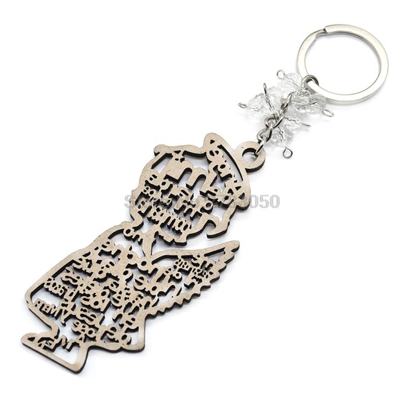 QX2E Key Ring Round Hang Hoop Angel Boys Girls Love Holy Grail Cross Wooden Pendants Keychain DIY Wedding Decorations: 11