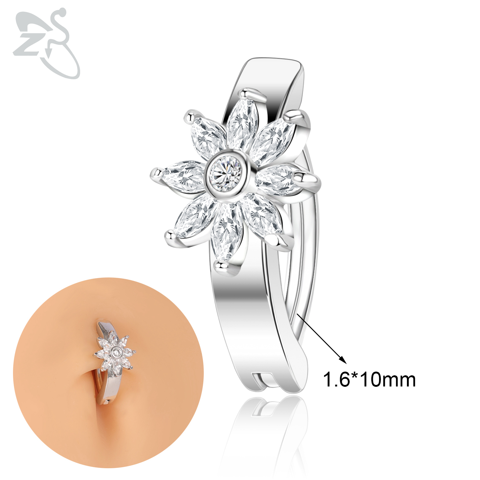 ZS 1 PC Leuke Vlinder Buik Navel Ring CZ Crystal Navelpiercings Bloem Snake Reverse Gebogen Navel Barbell Lichaam sieraden: Black Zinc Plated