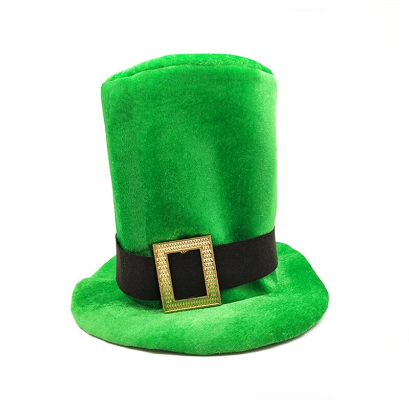 Saint Patrick Day Top Hat green velvet tall cap Clover Shamrock Women Men Adult Irish Festival trefoil: 2