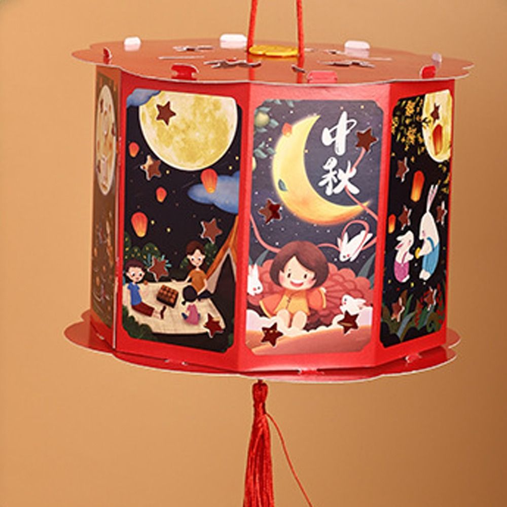 Linterna portátil china de dibujos animados, bendición tradicional, lámpara de papel de mano, linterna LED Cultural hecha a mano, juguetes para Festival de mediados de otoño