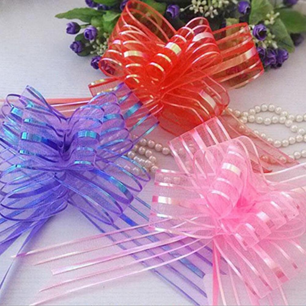 10Pcs Organza Ribbon Pull Bows Ribbons Flower Wrappers Wedding Party Car Decoration DIY Wedding Room Decoration Pull Flower