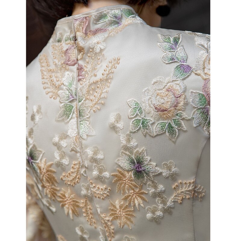 Vestido de cola de pez champán para mujer, gasa de retales moderna mejorada, Qipao , largo, chino tradicional, Retro, Cheongsam