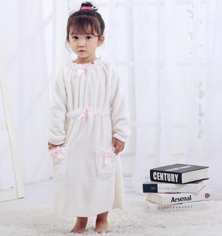 Camisones gruesos de franela para niña, ropa de dormir de buena , con lazo de encaje, para el hogar, ws162