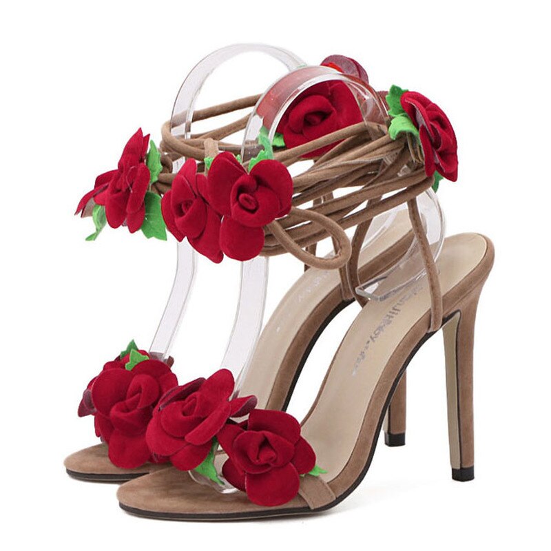 LTARTA 2020 gwiazda sandały czerwona róża krawat szpilki damskie buty sandały w dużym rozmiarze czerwone sandały z wzorem w kwiaty kobiety moda 42 ZL
