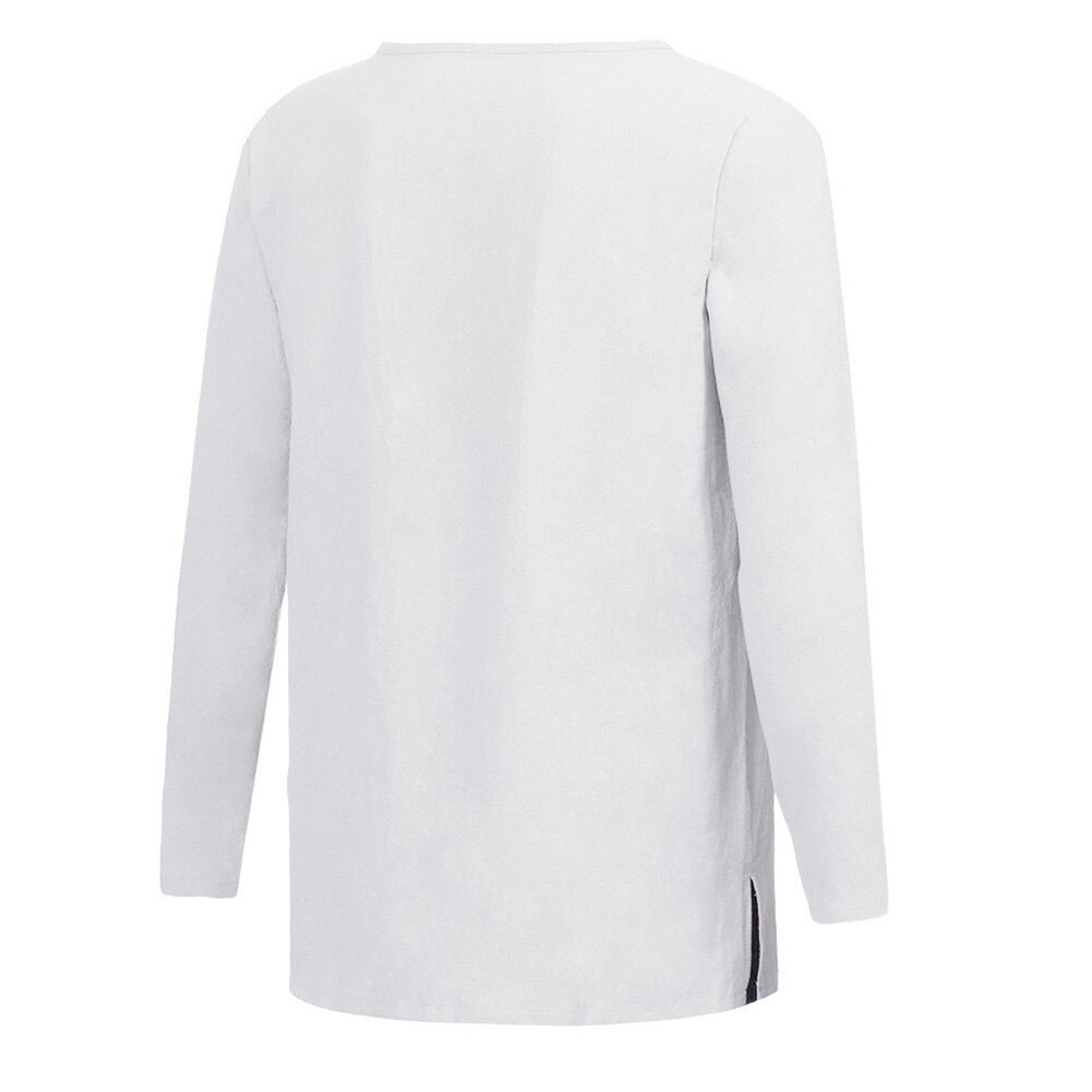 Mænd afslappet ensfarvede lange ærmer o-hals knapper bomuld løs pullover skjorte perfekt jul velegnet til daglig brug