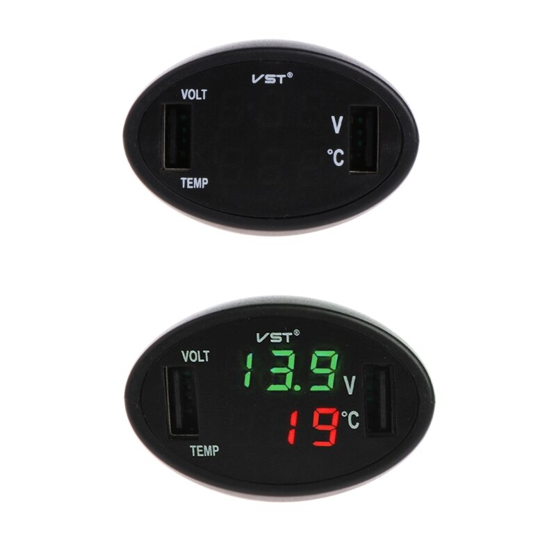 Auto Digitale Led Thermometer Voltmeter Auto Usb Lader Batterij Monitor Temperatuurmeter