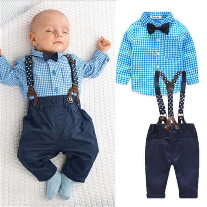 0-24 måneder nyfødt baby drengetøj lille gentleman toddler bluse shirt top + bib bukser overalls outfit baby drenge tøj sæt