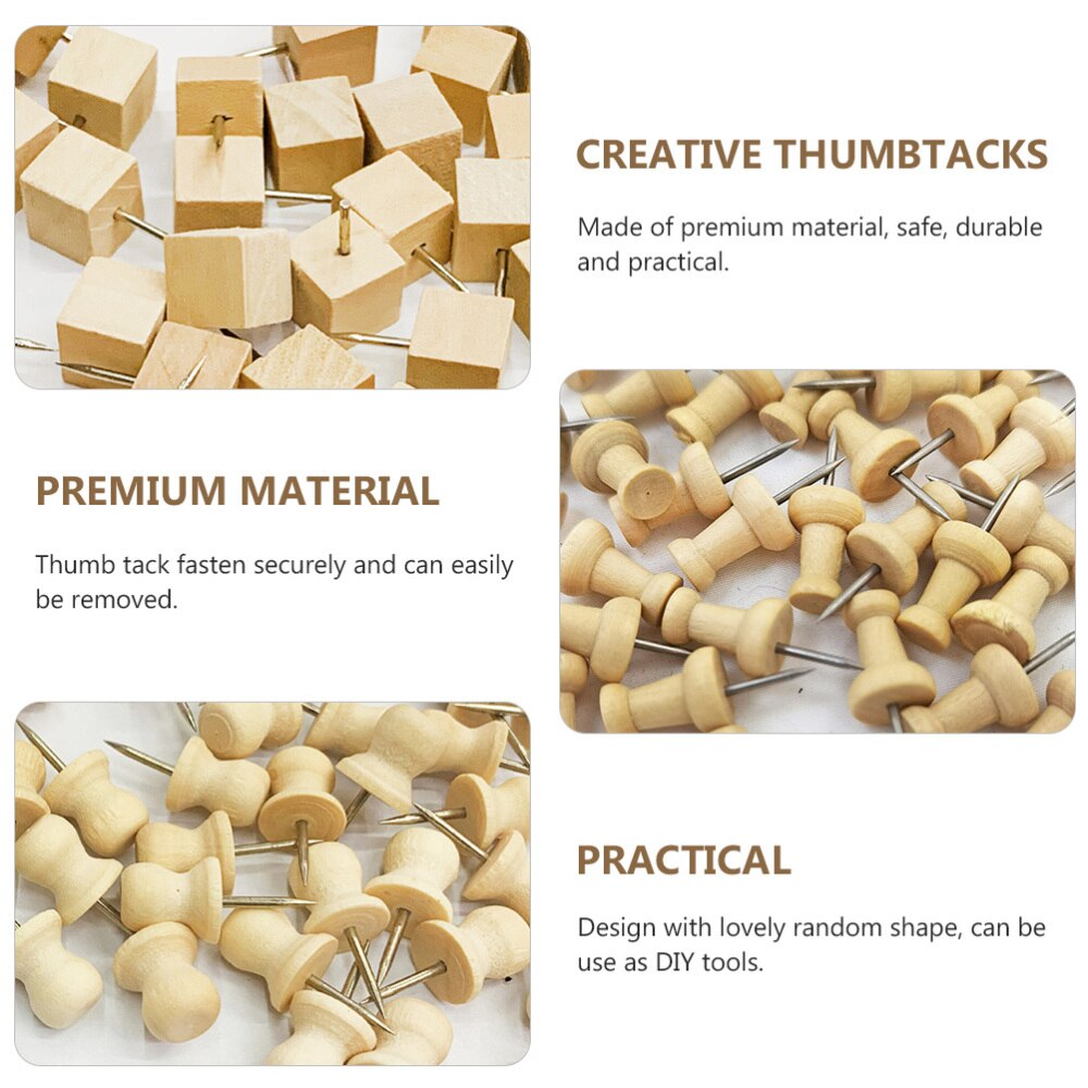 75Pcs Hout Punaise Punaise Stud Decoratieve Diy Tool Briefpapier (Willekeurige Stijl)