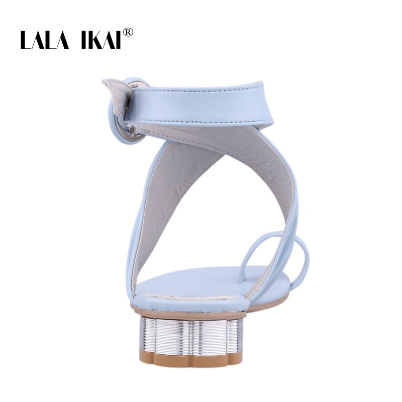 Lala ikai kvinder afslappet sommersko pu læder ensfarvet spændestrop lave hæle damer sandaler chaussures femme 014 a 3250-4