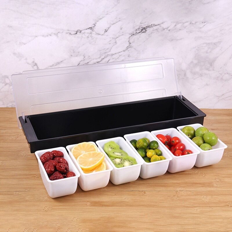 Multiple Compartment Condiment Dispenser Bar Fruit Caddy Garnish Tray Kitchen Spices Storage Holder Accessories