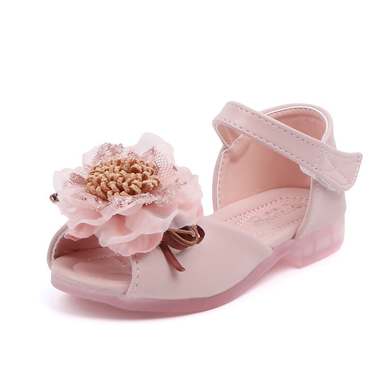 Sandalias suaves de princesa para niñas, zapatos florales de verano para niños pequeños, zapatos de playa para niños, sandalias con flores de encaje para boda: Rosa / 22