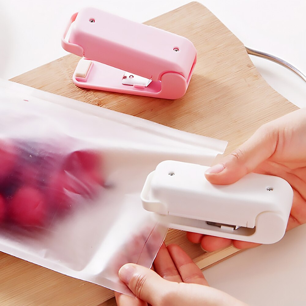 Sealer bærbar mini husholdningsforseglingsmaskine sealer madbesparende plastikpose capper håndtryk uden batteri