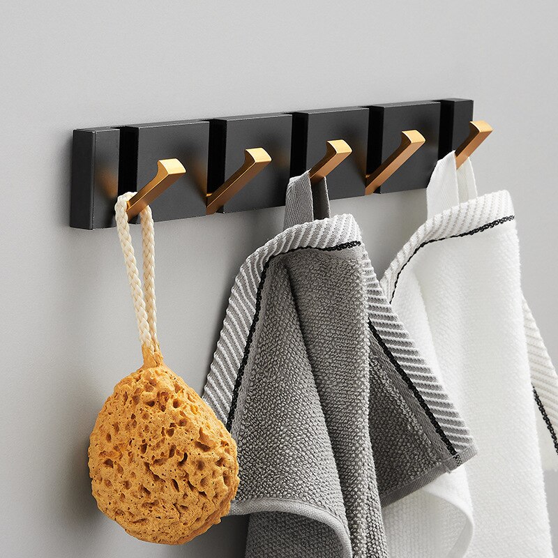 Toallero plegable Invisible de estilo europeo, Colgador de gancho de pared para baño, cocina, dormitorio, pasillo, color oro negro, 5 luces: Black Gold 5 Hook