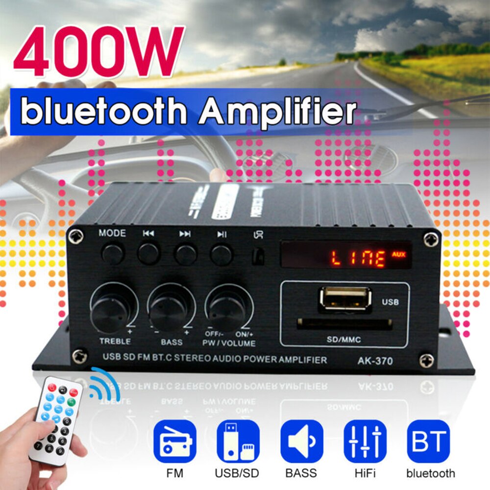400w dc12v bluetooth hifi effektforstærker bilstereo musikmodtager fm radio  mp3 holdbar og praktisk