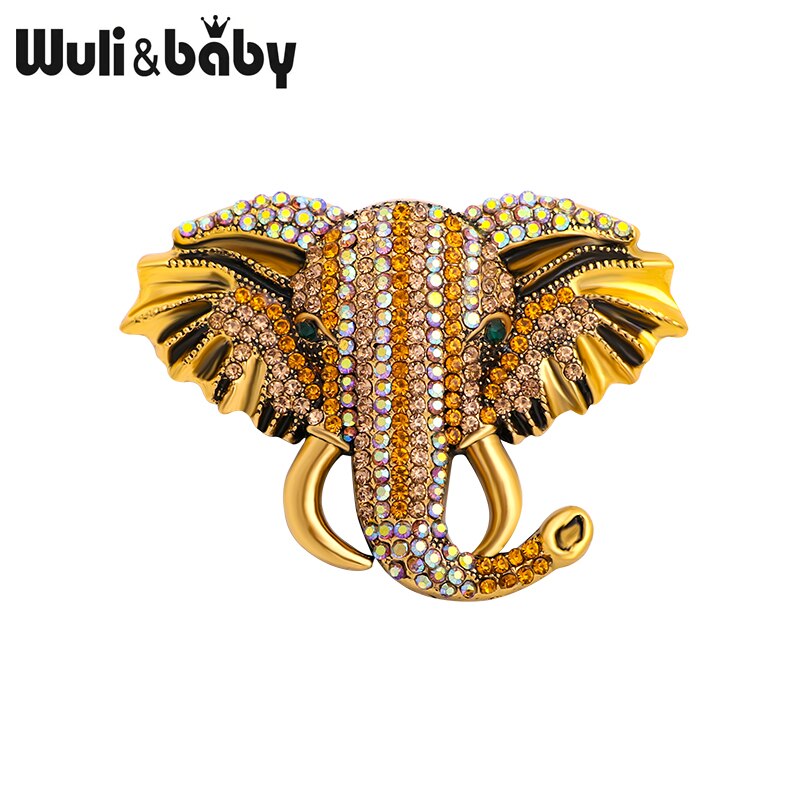Wuli&amp;baby store funklende elefantbrocher til kvinder unisex 4- farver rhinestone lykkedyr fest afslappet brochenåle: Brun