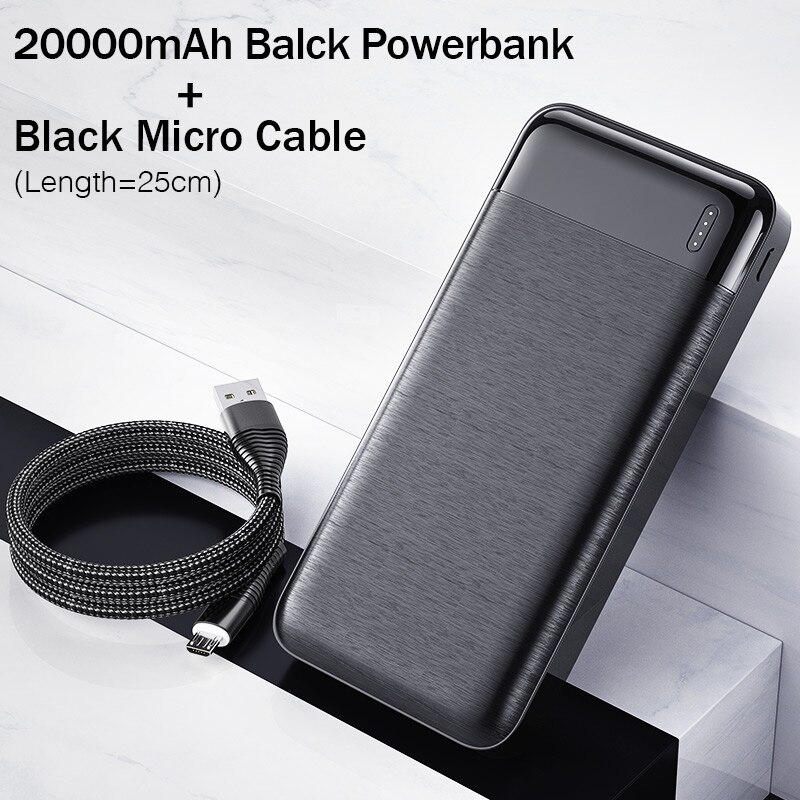 YKZ Power Bank 20000mAh Quick Charge 3,0 PD Schlanke Tragbare Externe Batterie Ladegerät Power für iPhone Xiaomi 20000 Poverbank: Black with Micro USB