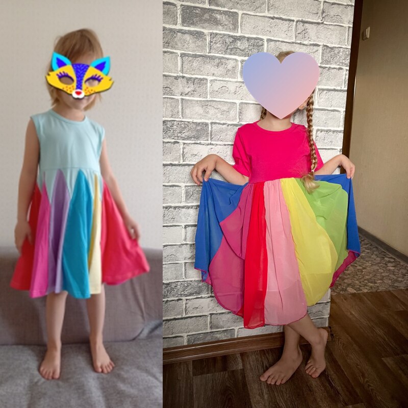 dziewczyny sukienka 2020 lato moda dziewczyny księżniczka sukienka kolor tęczy z krótkim rękawem bawełniany niejednolita całość 2-6T dziewczyny woal tutu sukienki