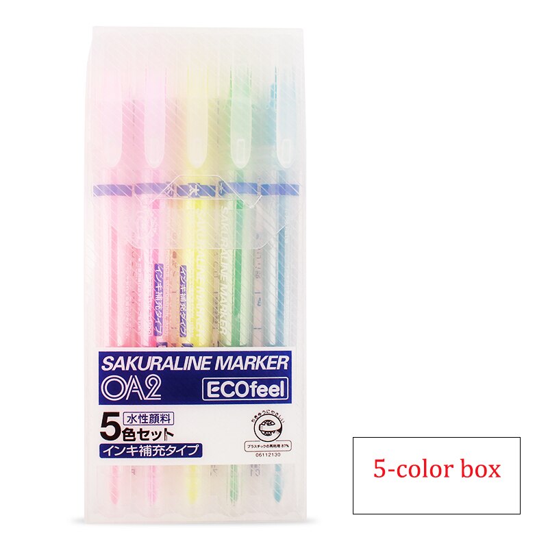 Japan sakura dobbelthovedet highlighter tusch elevspecifik vandbaseret tusch: 5 farver