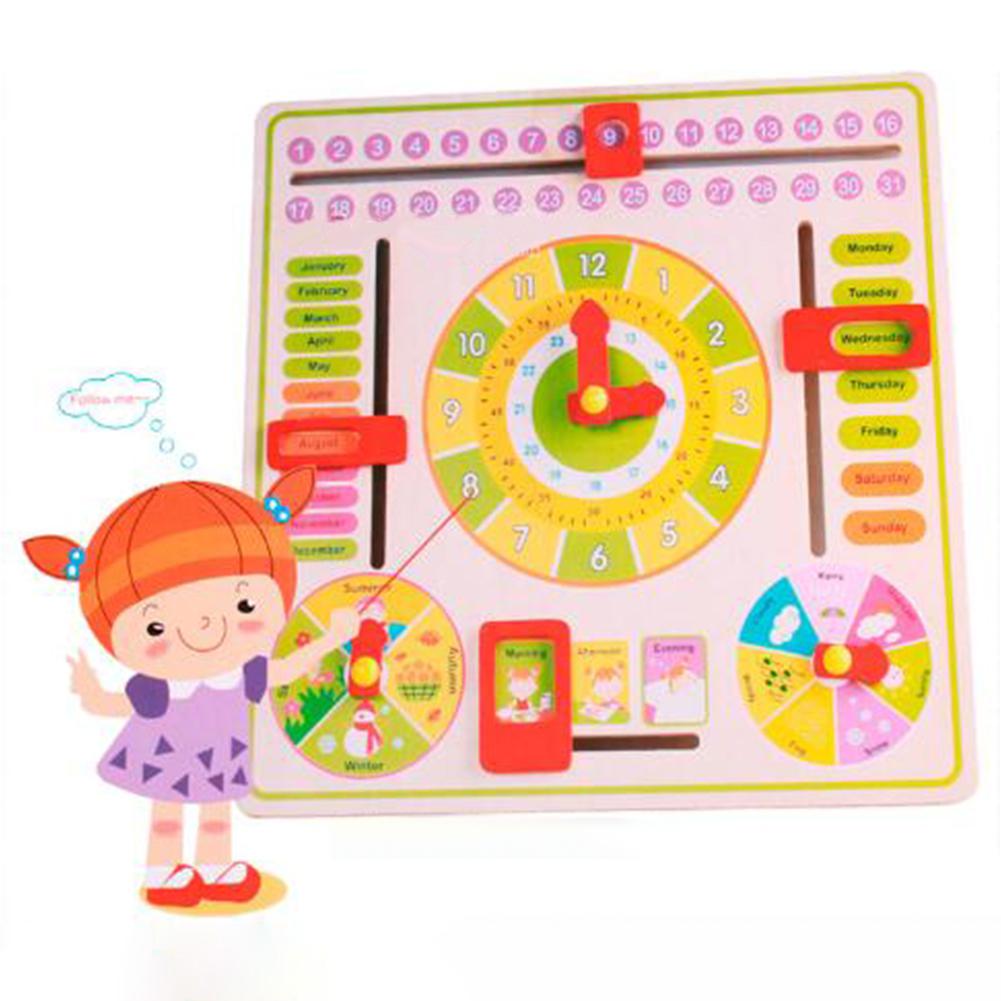 Cute Cartoon Calendar Clock Puzzle Wooden Board Educational Wooden Round Toys