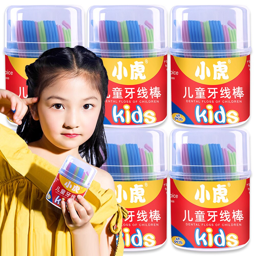 48pcs/box Children Dental Flosser Interdental Brush Teeth Stick Toothpicks Floss Ultra-fine Smooth Safety Oral Teeth Cleaning