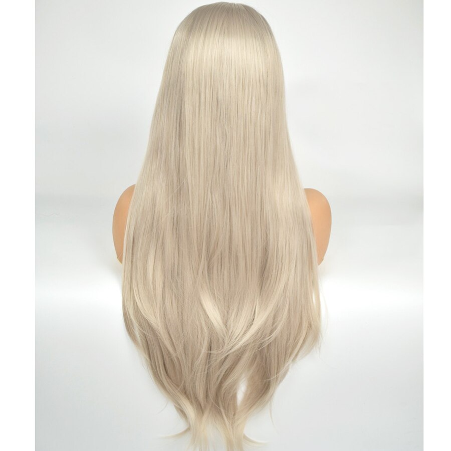 Fantasy skønhed håndbundet blond lang lige høj temperatur fiber varmebestandig limfri syntetisk front blonde paryk til kvinder