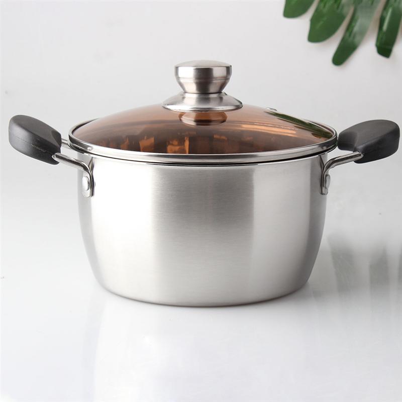 Stainless Steel Stockpot with Lid Double Handles Cooking Pot Thick Kitchen Soup Pot for Home (18cm)