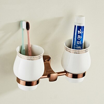 Akcesoria łazienkowe mosiądz różowe złoto kąpieli zestawy sprzętu wieszak na ręczniki, uchwyt na papier uchwyt na szczotkę wc, ręcznik Ranger, haki: tooth brush holders