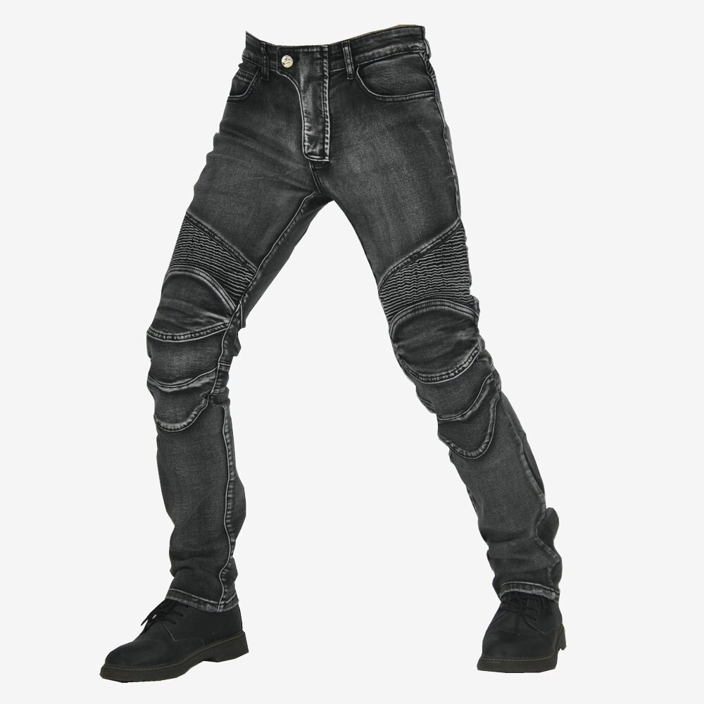Retro casual motorcycle jeans men's outdoor motorcycle stretch anti-fall riding belt 4 Pads gray pants