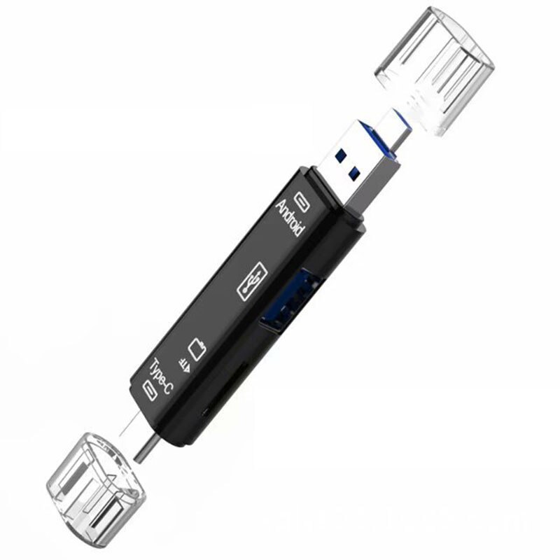 Leitor de cartão otg multifuncional 5-em-1, micro-sd/cartão sd/usb, suporte tf android tipo-c celular/computador/tipo-c uni