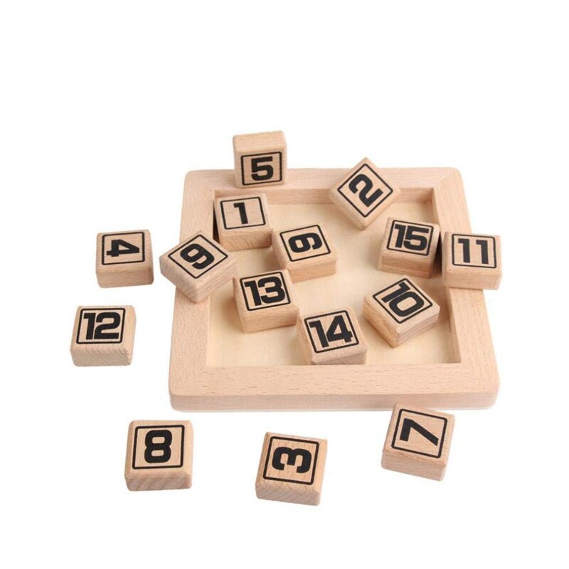 15 Sliding Tiles Math IQ Game Toys Wooden Brain Game for Adults Children 2022 Safety Supplies