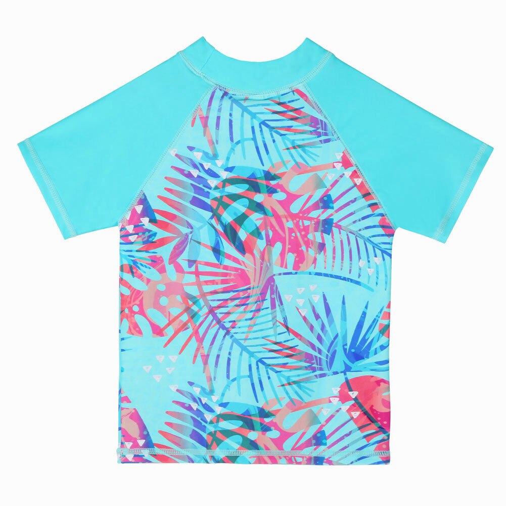 BAOHULU Short Sleeves Cute Girls Swimsuit 2 Pieces Shorts Skirt Girls Swimwear for Kids Cyan Tree Print UPF50+ Bathing Suit
