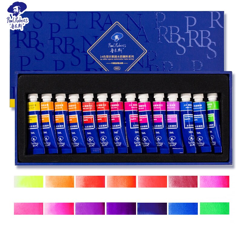 Paul Rubens-Caja de para estudiantes y principiantes, juego de acuarela fluorescente de la Opera en la serie de 14 colores, 5ml