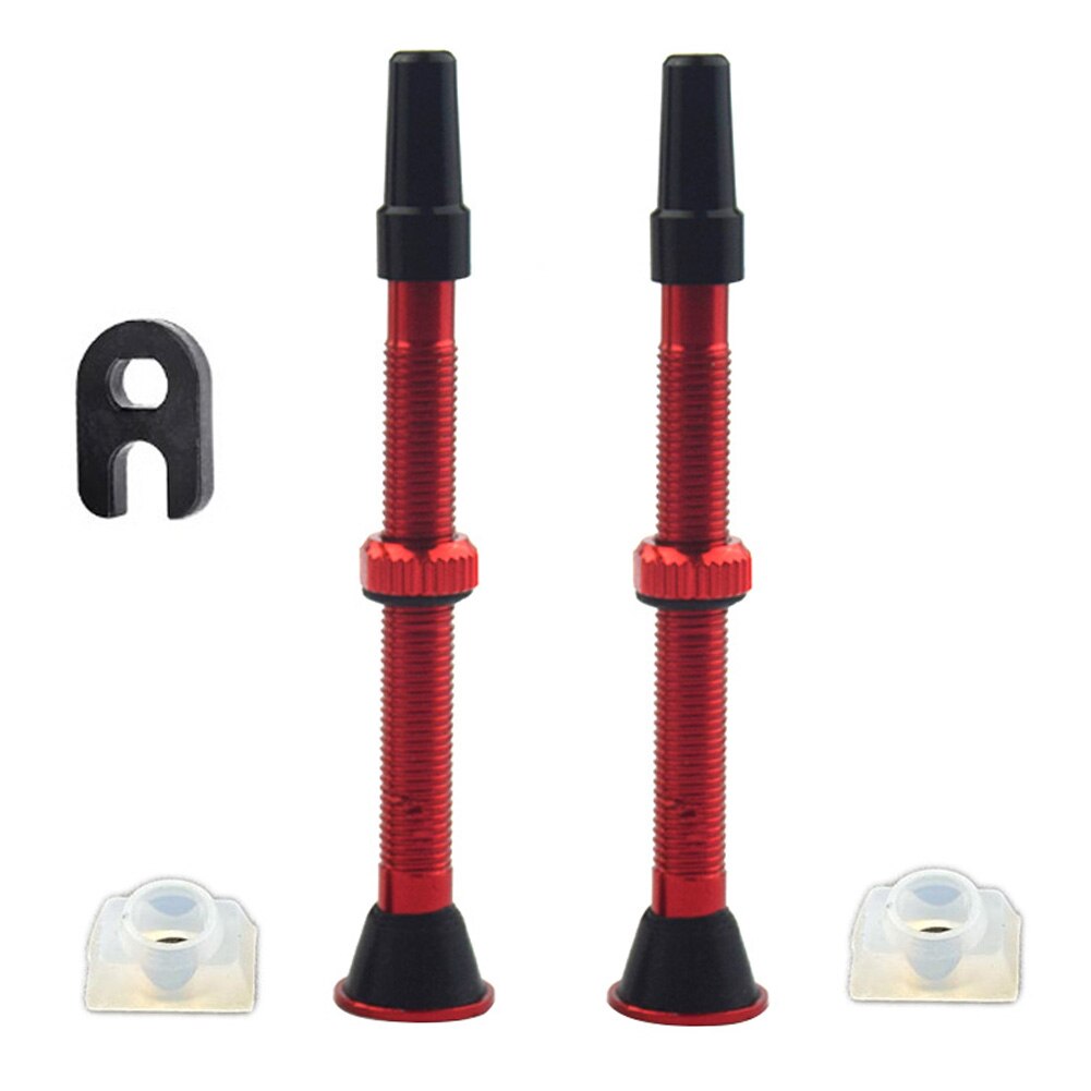 2x bicicleta de estrada sem câmara pneu presta válvula 60mm montanha haste liga alumínio + ferramenta para o ciclo ao ar livre ciclismo entretenimento: Red C