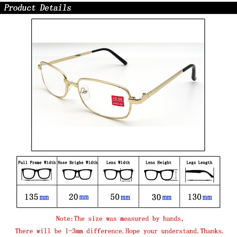 Unisex goedkope metalen leesbril vergrootglas dames heren rechthoek legering presbyopie bril goud hyperopie bril  +1.0 ~ +4.0