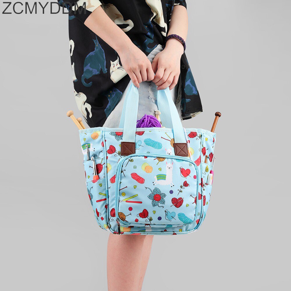 ZCMYDDM Print Knitting Storage Bag Yarn Tote Organizer with Inner Divider DIY Household Organizer Knitting Needle Bag