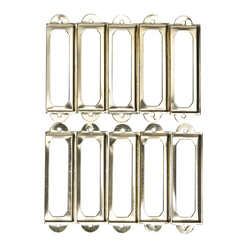 10Pcs Metal Label Pull Frame Handle File Name Card Holder For Furniture Cabinet Drawer Box Case Bin Antique Brass: gold