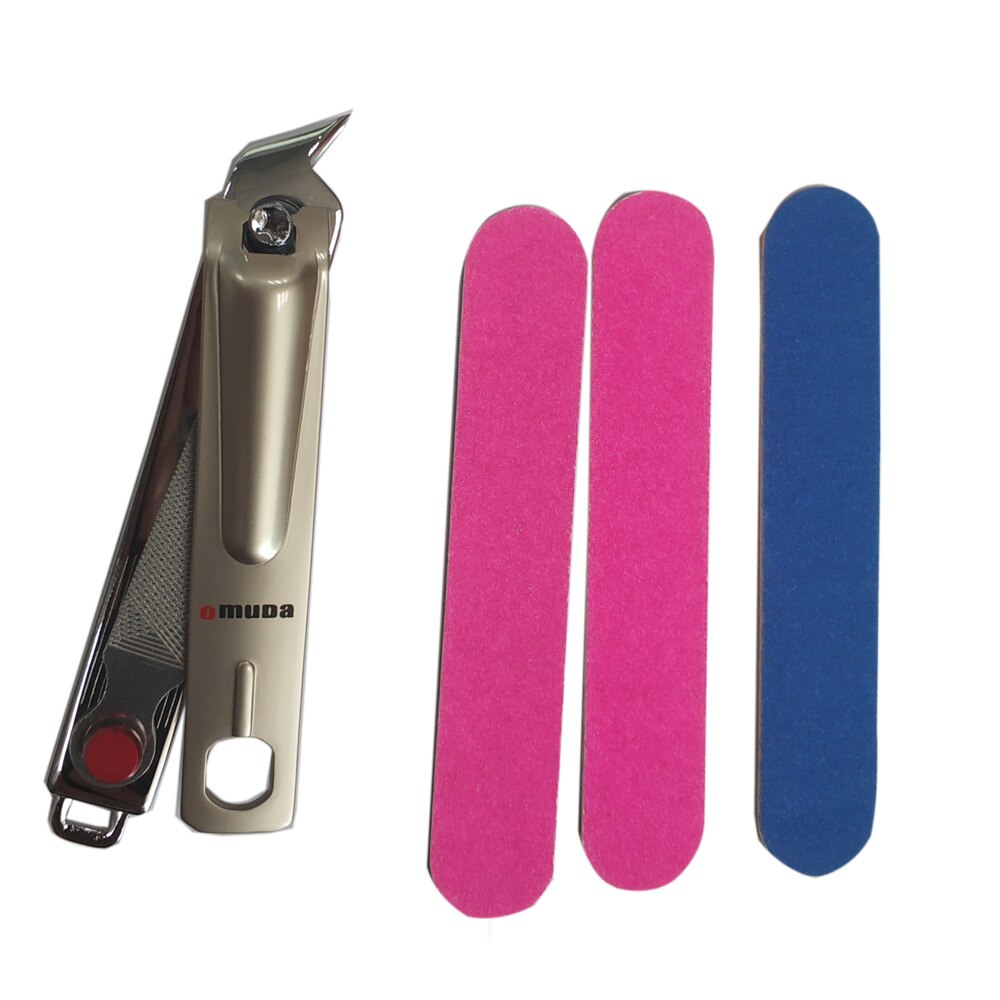 8.8 cm Big Size Nail Clipper Slant Edge Nail Cutter Cuticle Remover Manicure Tools: 1 clipper 3 files