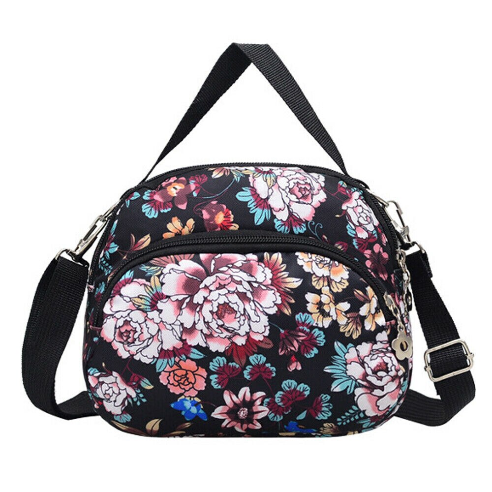 Women Nylon Zipper Shoulder Messenger Handbag Bag Floral Travel Bags: E