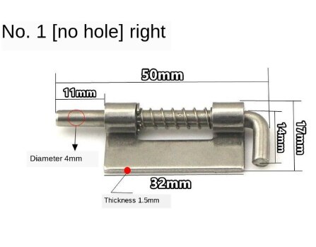 304 Stainless Steel Loaded Hinge Safety Spring Bolt Barrel Latch for Industrial Welding Distribution Cabinet Hardware: 1-NO hole-R