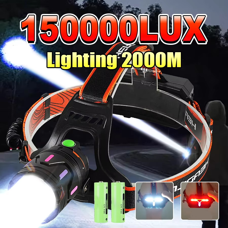 Nyeste ultra kraftige ledet-frontlykt usb-oppladbar hodelykt superlys hodelykt med fluorescerende lys camping fiske
