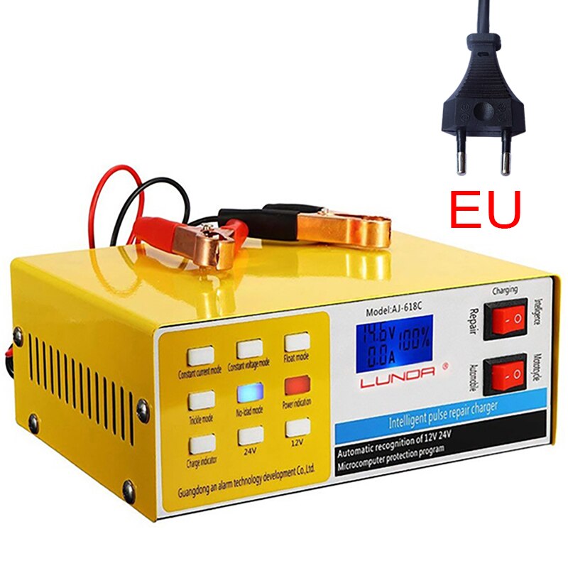 RU Car Battery Charger Automatic Intelligent Pulse Repair 130V-250V 200AH 12V 24V With Adapter: English-EU