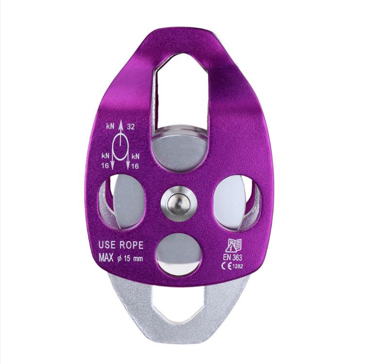 32KN Ball Bearing Double Swing Pulley for Hauling System Rock Climbing Caving Rappelling Rescue Dragging Caving Rescue Sheaves: Purple