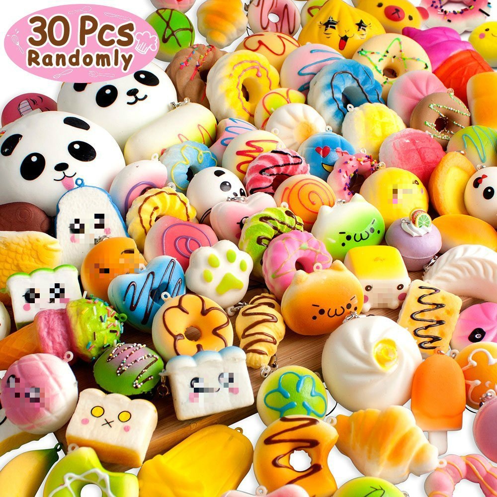 30Pcs Kawaii Squishy Voedsel Langzaam Stijgende Brood Cake Donut Leuke Dier Speelgoed Voor Kinderen Kids Stress Relief Speelgoed 4-10Cm Willekeurige Stijl