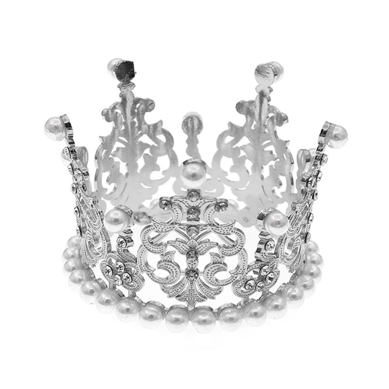 Hoofdband Accessoires Shiny Rhinestone Faux Pearl Crown Pasgeboren Fotografie Props Baby Photoshoot Verjaardagsfeestje: Zilver