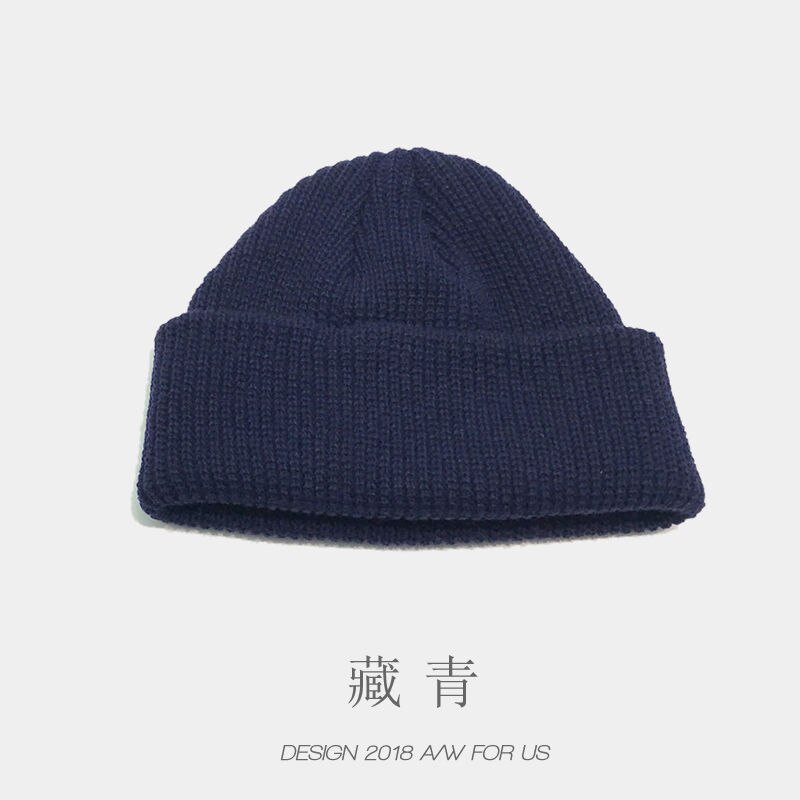 Unisex huer strikkede hue kvinde beaines til vinter åndbar mænd gorras simpel hat varm solid afslappet dame #39 dame hue: Shorty-mørkeblå