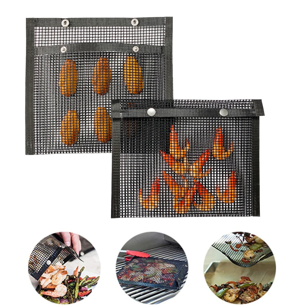ikke-pinne mesh grillpose gjenbrukbare bbq poser frukt grønnsaker kjøtt oppbevaringspose varmebestandig kjøkken utendørs grillverktøy
