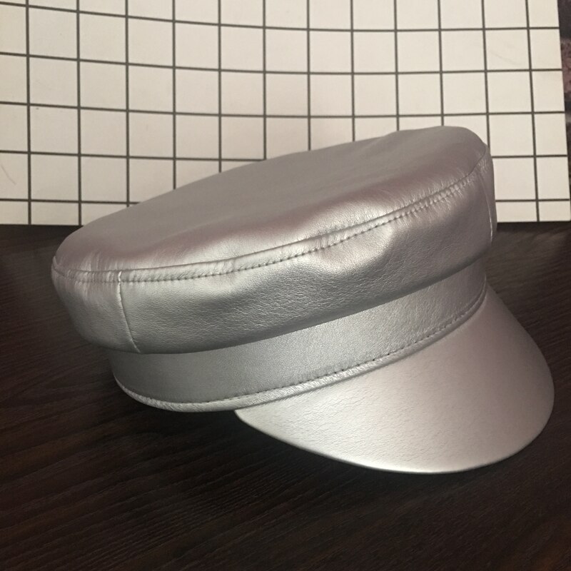 Talent hat custom silver leather cap all navy cap aristocratic female student cap hat sailor cap