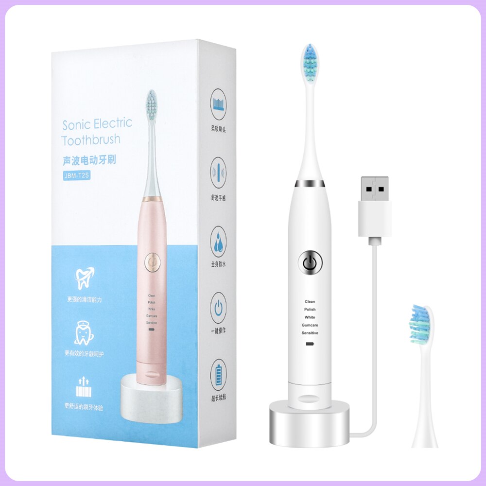 Portable Electric Sonic Vibration Toothbrush USB Rechargerable Waterproof Toothbrush With 5 Adjustable Modes Oral Care Tool