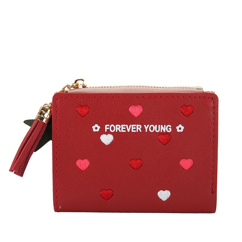 Wallet Women Newest Heart Tassel Leather Wallet Female Wallet Zipper Solid Lady Purse Card Holder Bag